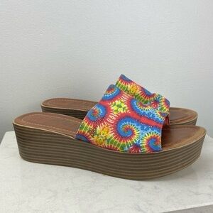 BLOWFISH MALIBU VEGAN TIE DYE PLATFORM SLIDE SANDALS